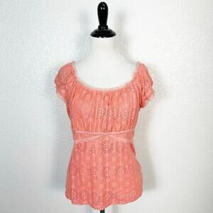 Y2K Fairycore Fairy Grunge Babydoll Crochet‎ Detail Top Ruffle Trim Orange MP